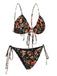 1950er Blumen Schnürung Spaghetti Träger Bikini Set