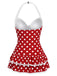 Rot 1940er Polka Dots Halter Einteiliger Badeanzug