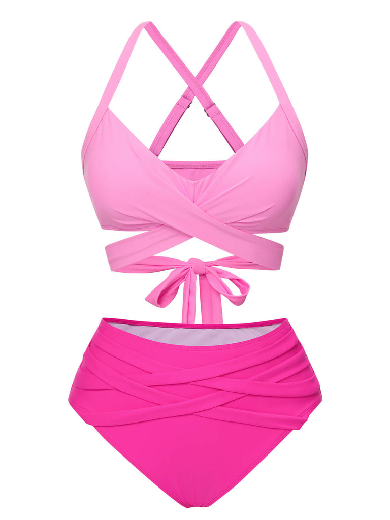 Rosa 1960er Solide Gurt Bandage Bikini Set