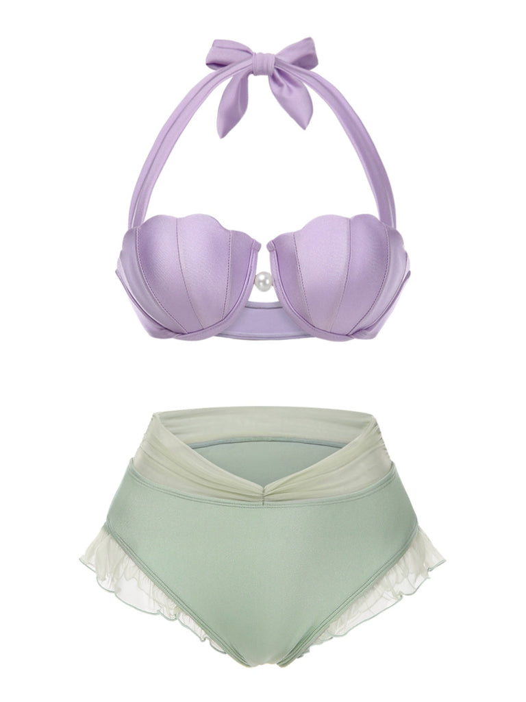 [Vorverkauf] Lavendel 1970er Meerjungfrau Hülse Halter Bikini Set