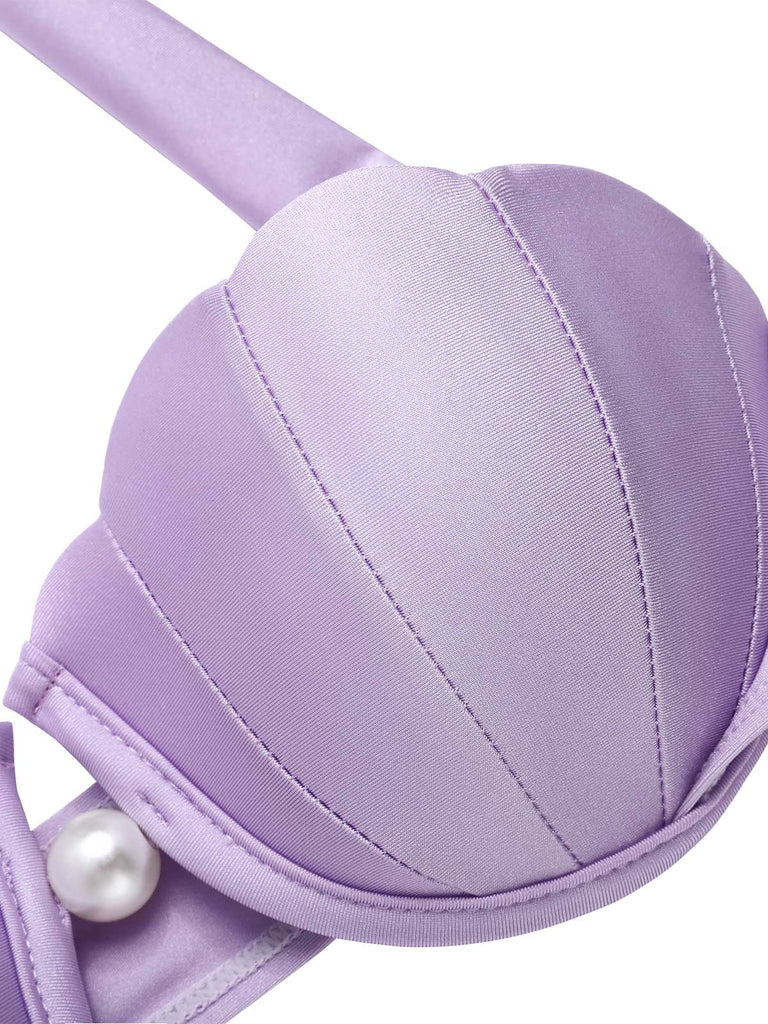 Lavendel 1970er Meerjungfrau Halter Bikini Set