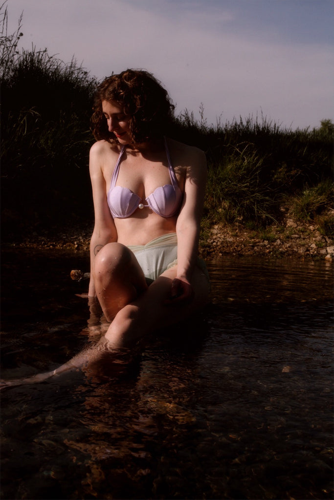 Lavendel 1970er Meerjungfrau Halter Bikini Set