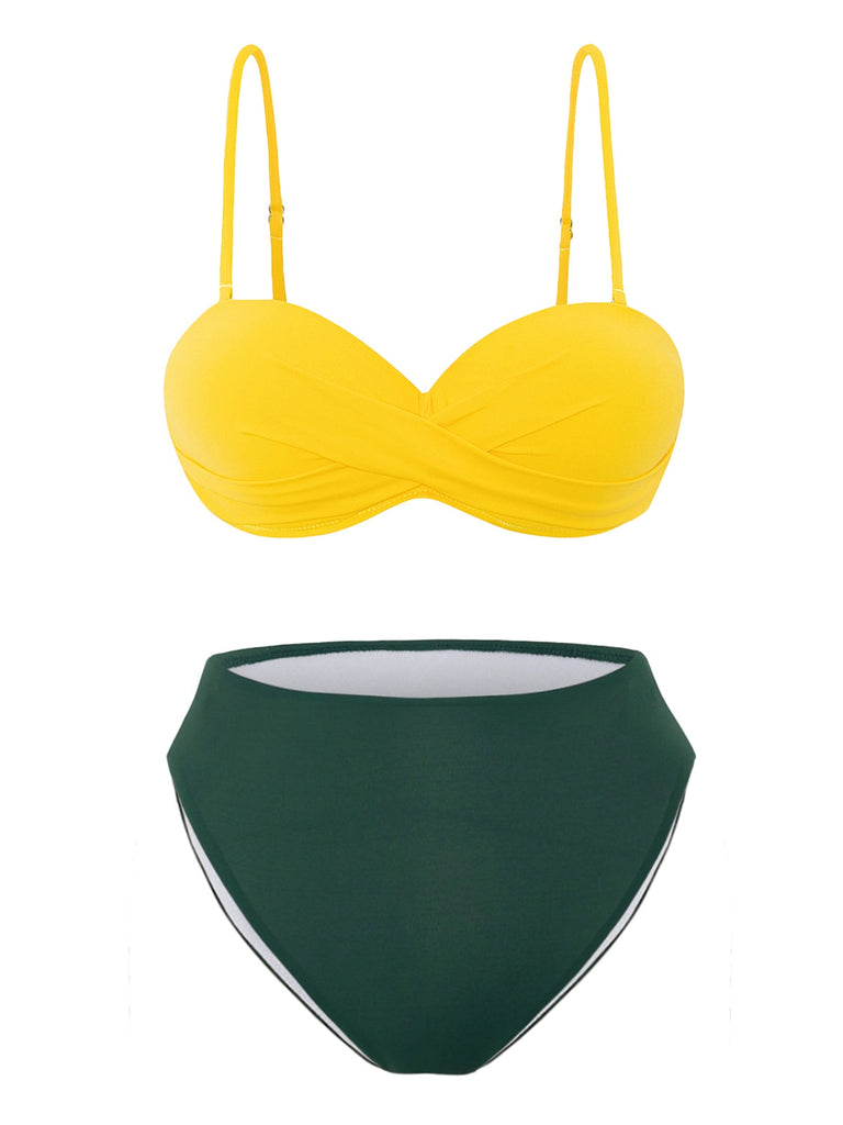 Gelb & Grün 1960er Spaghetti Träger Bikini Set