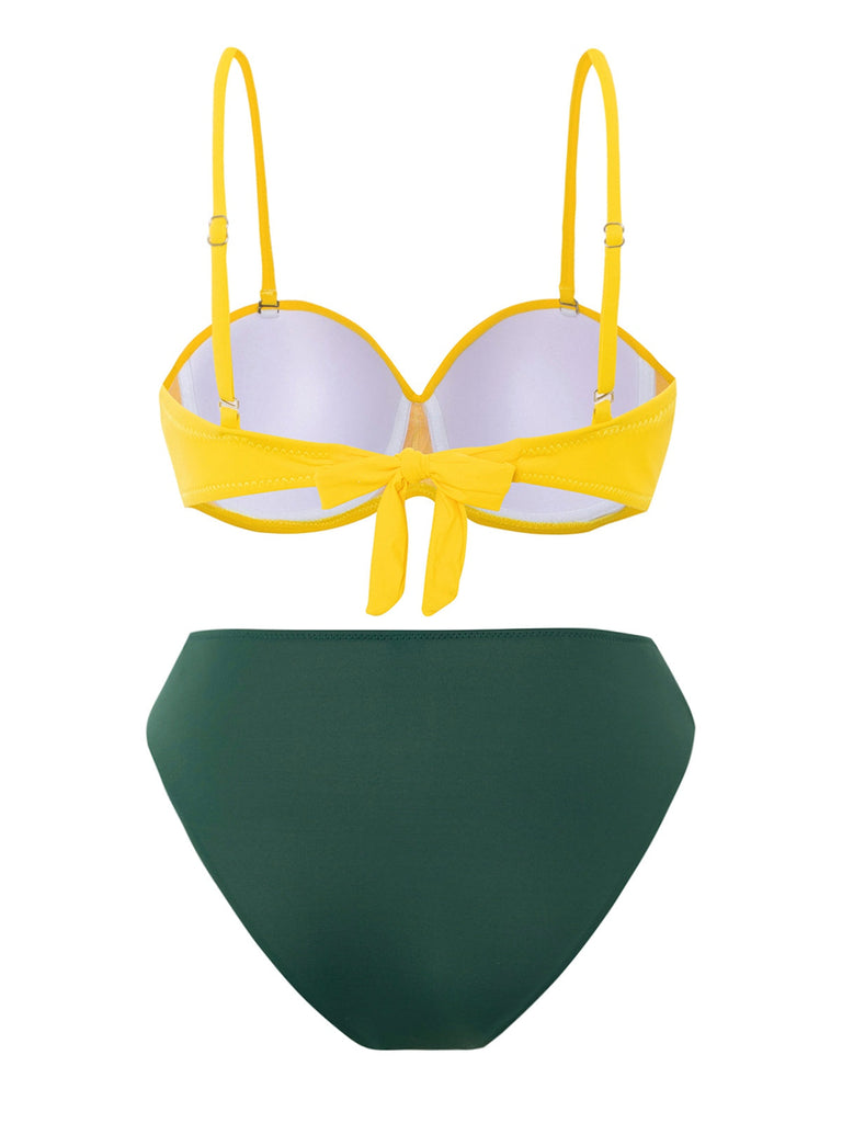 Gelb & Grün 1960er Spaghetti Träger Bikini Set