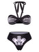 Schwarz 1970er Skeletthand Halter Bikini Set