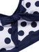 Dunkelblau 1950er Polka Dot Bogen Patchwork Bikini Set