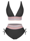 1970er V-Ausschnitt Patchwork Hohe-Taille Bikini
