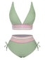 Grün 1970er V-Ausschnitt Patchwork Hohe-Taille Bikini
