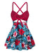 Multicolor 1940er Blumen Hohl Träger Swim Kleid