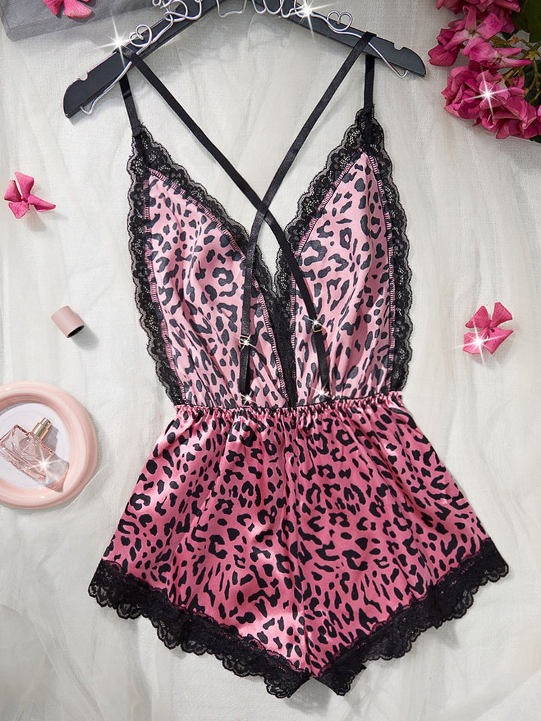 1950er Spaghetti Träger Leopard Spitze Nachtwäsche