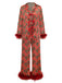Rot 1950er Stechpalme & Candy Streifen Feder Pajama Set