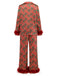Rot 1950er Stechpalme & Candy Streifen Feder Pajama Set
