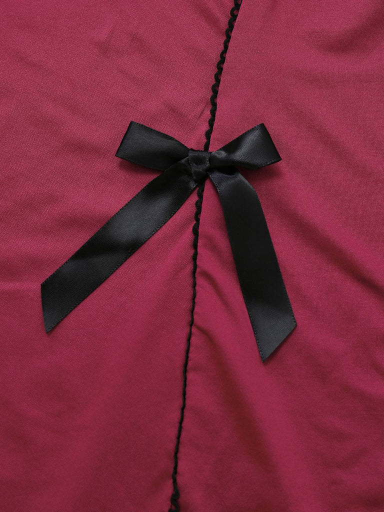 Rot 1960er Bogen Spitze Patchwork Rüschen Nachthemd