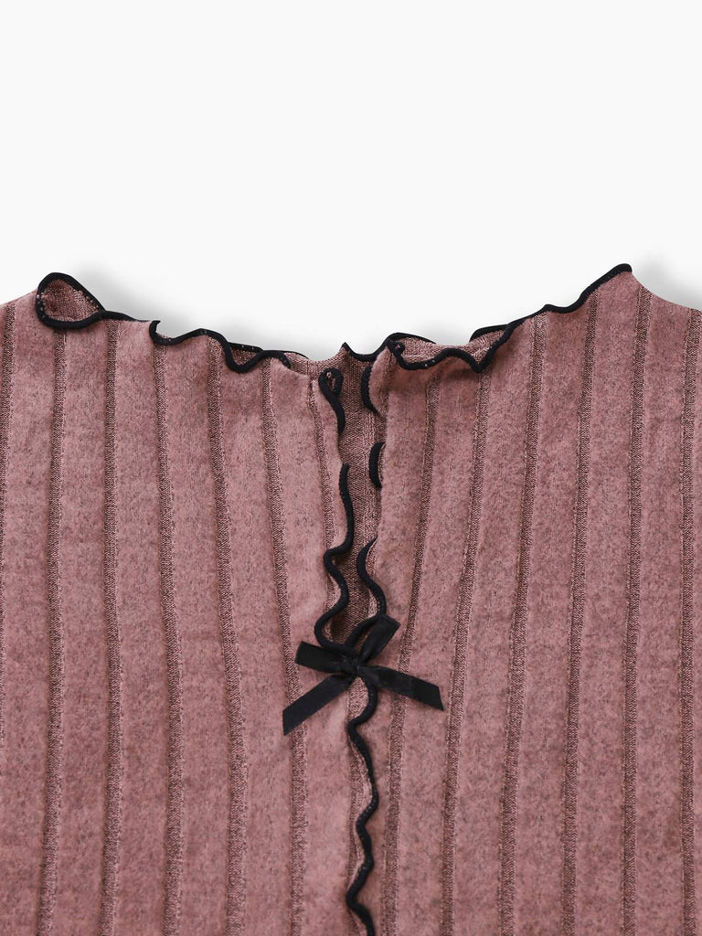 1950er Bogen Stricken Rüschen Lang Pyjama Set