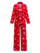Rot 1950er Weihnachten Schneeflocke Zuckerstange Pajama Set