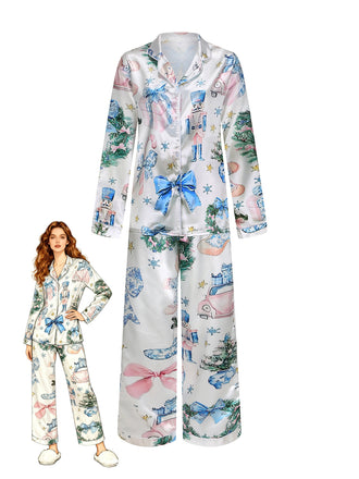 Blau 1940er Weihnachten Nussknacker Zuckerstange Pyjama-Set