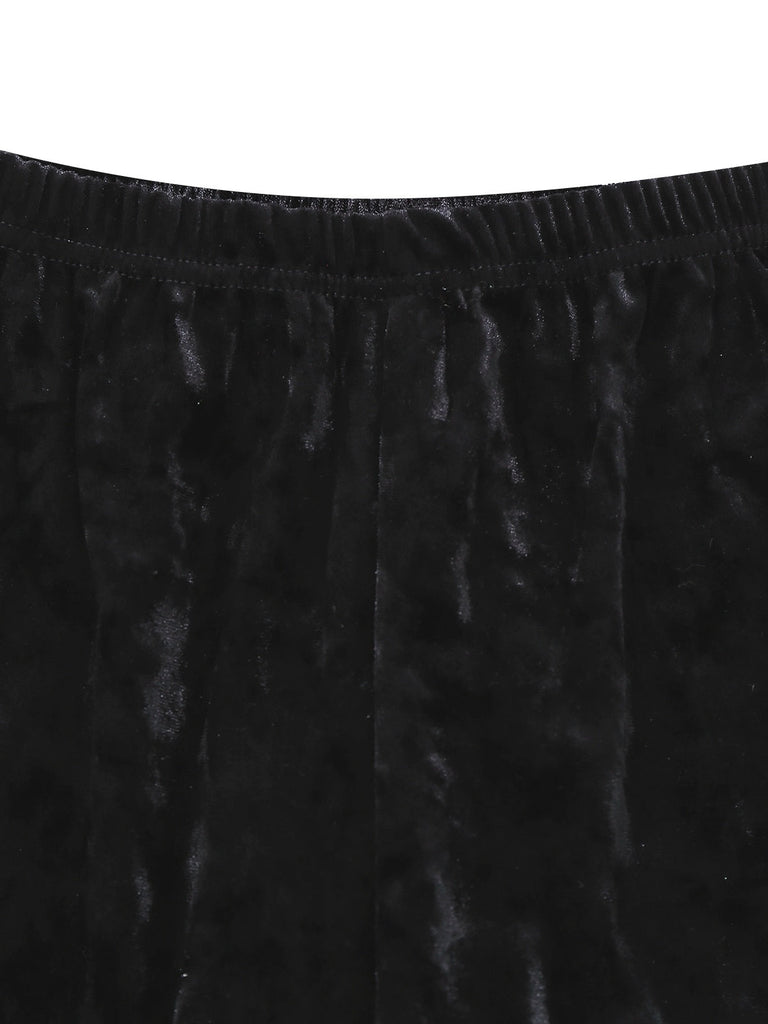 Grün & Schwarz 1960er Schimmer Samt Gekerbter Kragen Pyjama Set