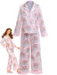 Rosa 1950er Santa Muster Pelzbesatz Pyjama Set