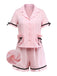 [Vorverkauf] Rosa 1950er Herz Rüschen Vichy Bogen Bänder Pyjama Set