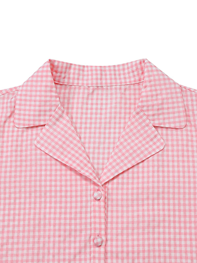 [Vorverkauf] Rosa 1950er Herz Rüschen Vichy Bogen Bänder Pyjama Set