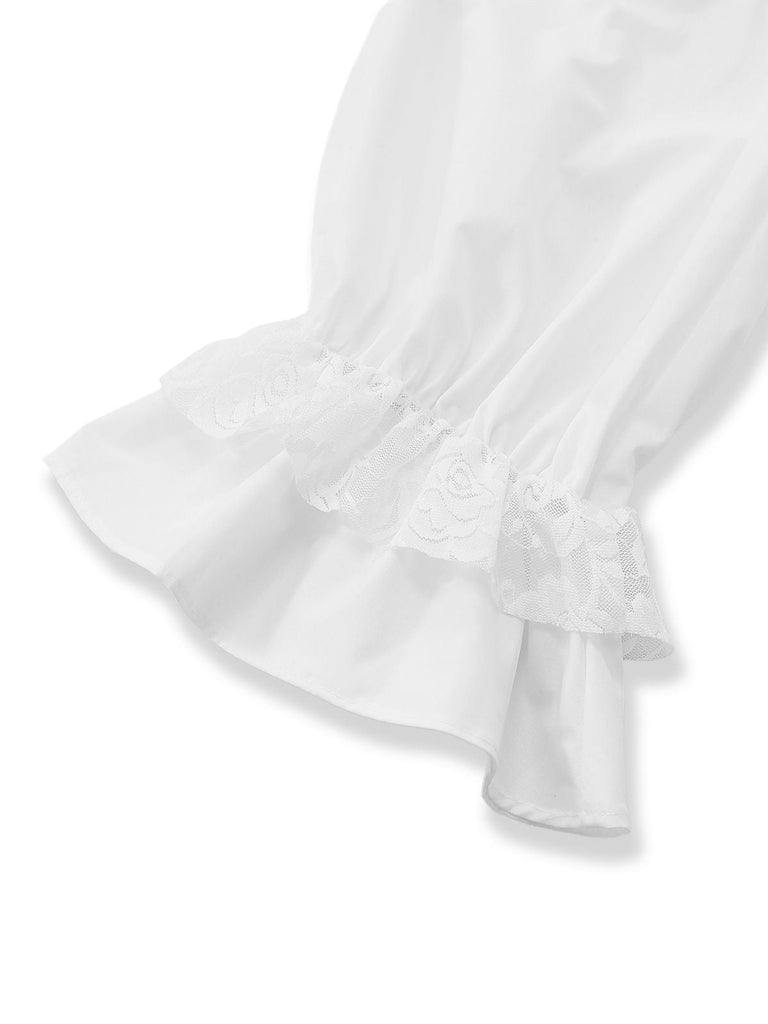 [Vorverkauf] Weiß 1960er Victoria Baumwolle Puffärmel Maxi Nachthemd