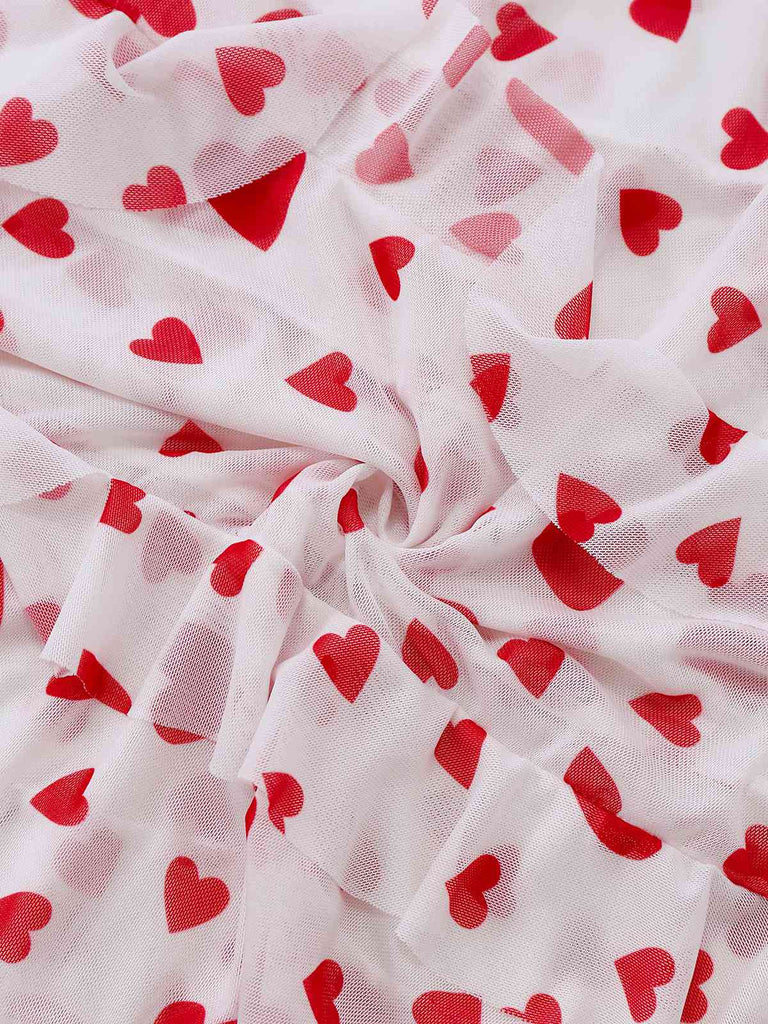 Rot 1960er Herz Rüschen Netz Slip Nachthemd