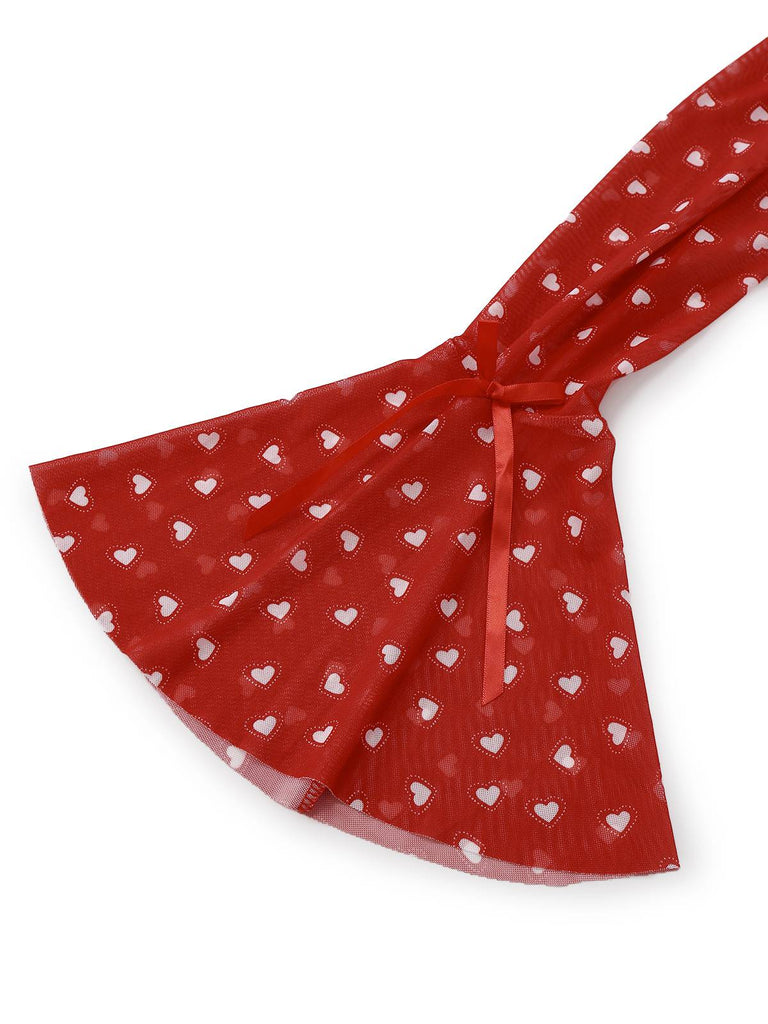 2PCS Rot 1960er Herz Bogen Rüschen Valentinstag Pyjama