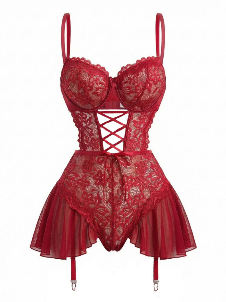 1960er Netz Transparent Spitze Nachthemd Mit Strumpfhalter Bänder