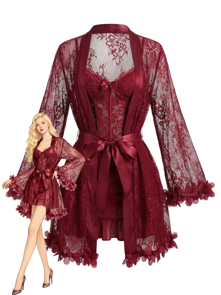 1960er Spaghetti Gurt Spitze Gürtel Nachtwäsche Set