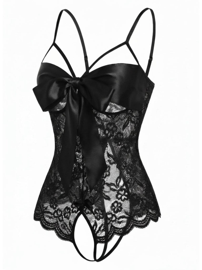 1970er Spitze Satin Bogen Verstellbar Träger Dessous