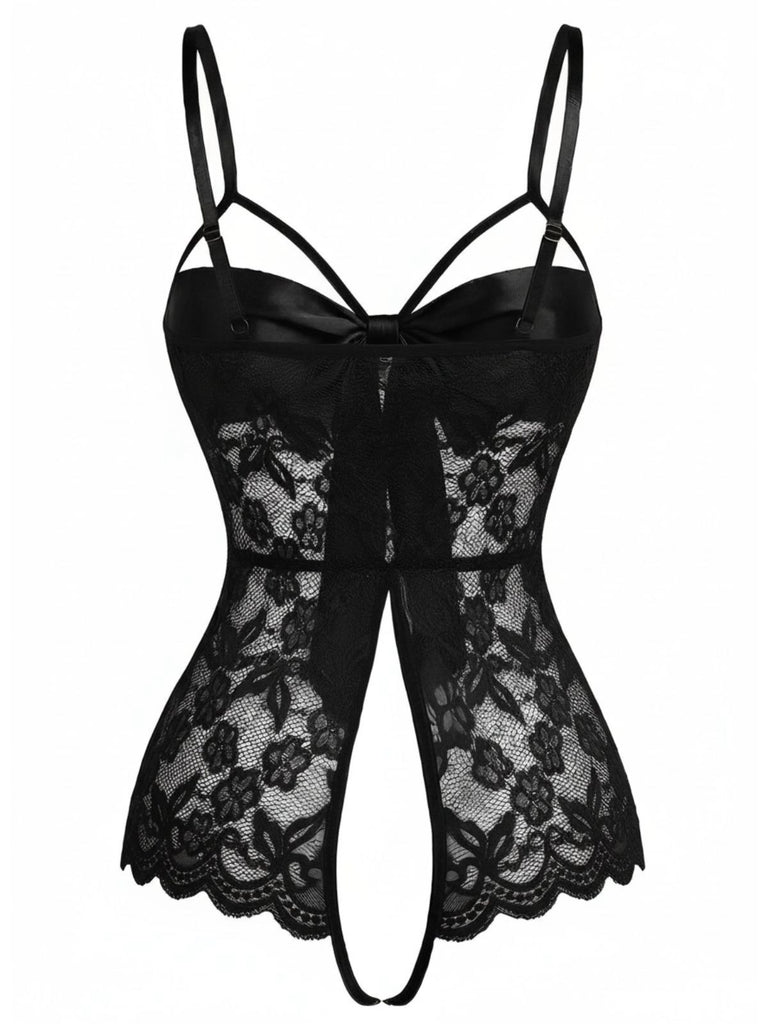 1970er Spitze Satin Bogen Verstellbar Träger Dessous