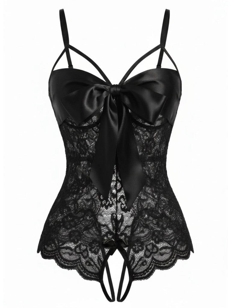 1970er Spitze Satin Bogen Verstellbar Träger Dessous