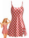 Rot 1960er Slip Satin Vichy-Karo Seiten Schlitz Nachthemd