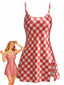 Rot 1960er Slip Satin Vichy-Karo Seiten Schlitz Nachthemd