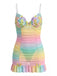 Regenbogen 60er Netz-Nachthemd mit Blumen und Schmetterling
