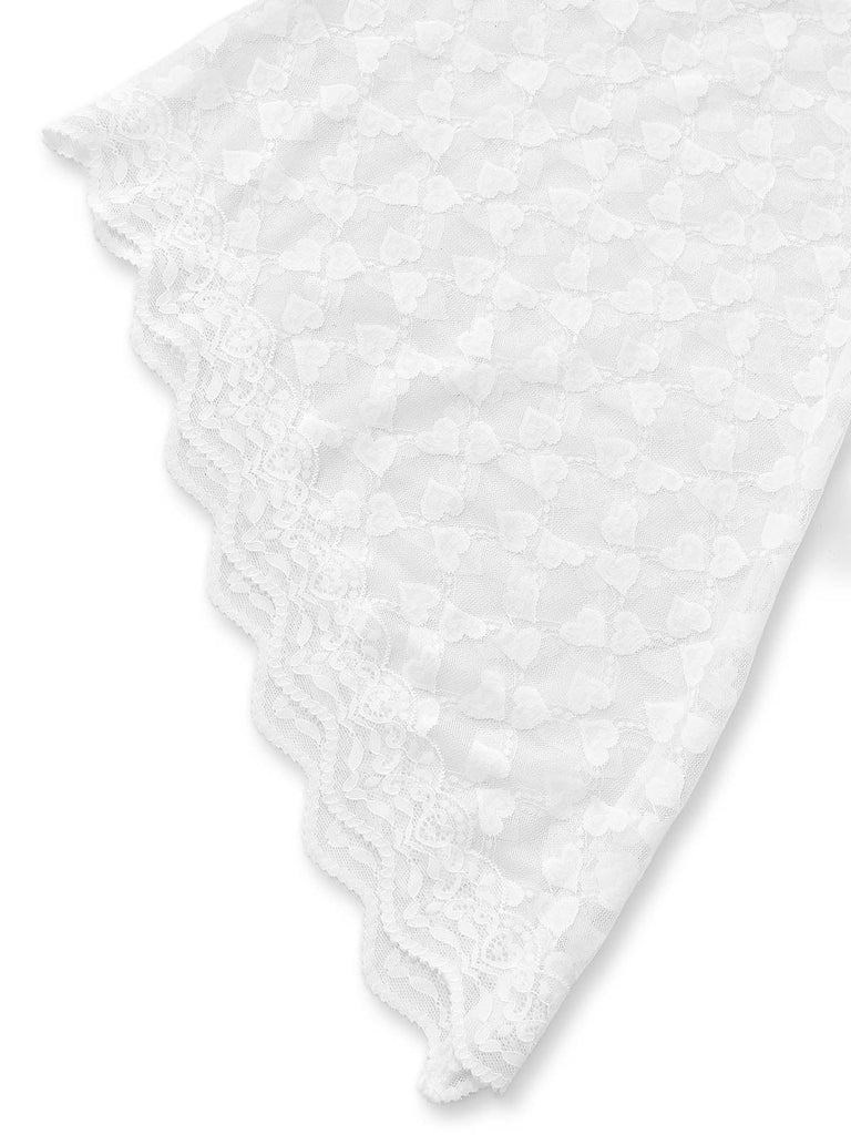 Weiß 50er Satin- mit Patchwork und Spitze
