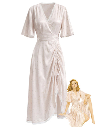 [Pre-Sale] Cream Color 1950s Floral Lace Nightgown