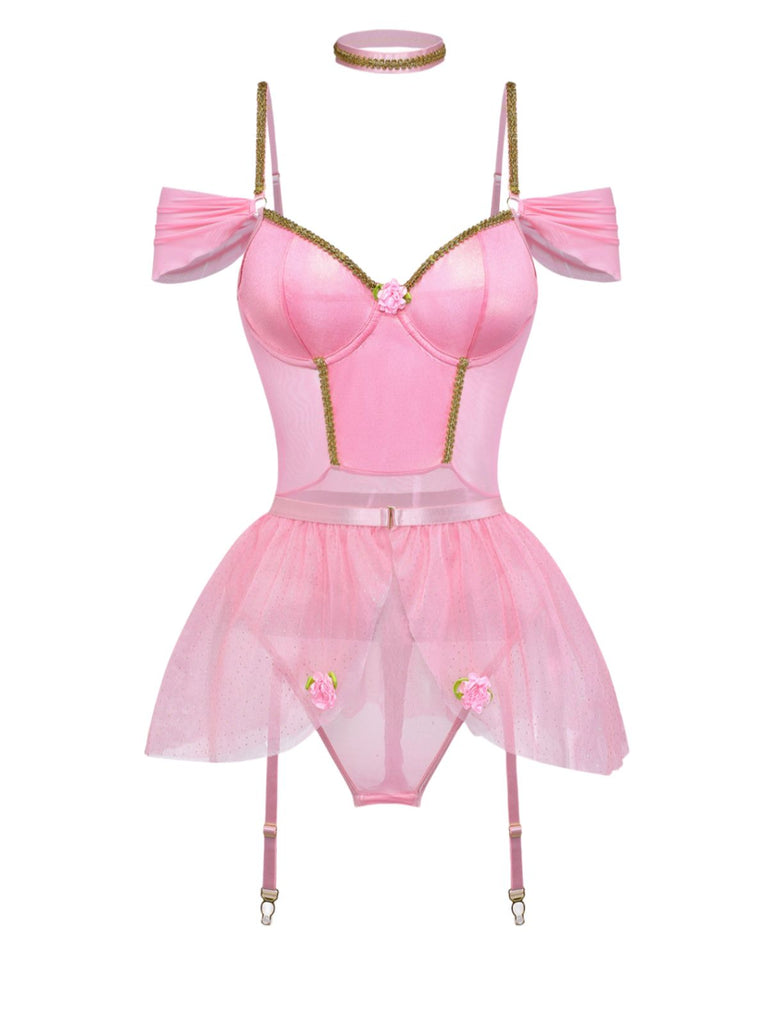 Rosa 60er Dessous-Set mit Glitzer und Tutu-Body