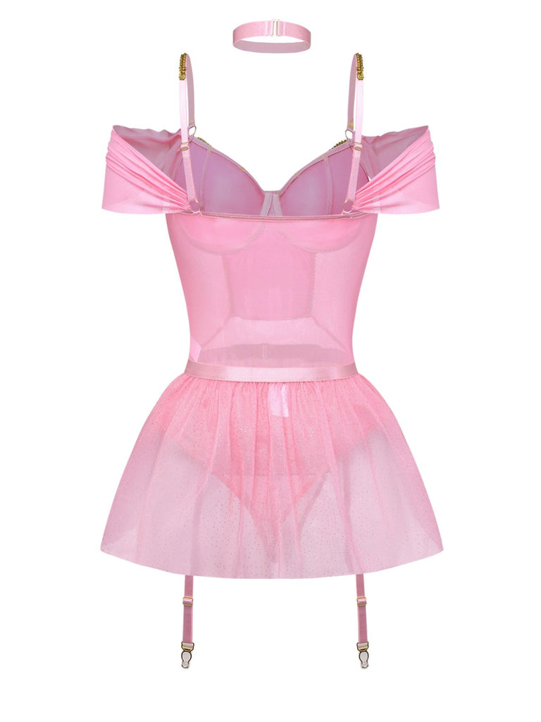 Rosa 60er Dessous-Set mit Glitzer und Tutu-Body