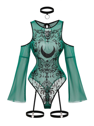 80er Cold-Shoulder Dessous-Set mit Print