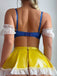 Gelbes & Blaues 50er Dessous-Set mit Schleife
