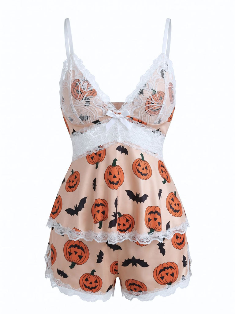 50er Halloween Schlafanzug-Set mit Spitze