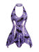 Lila 60er Halloween Neckholder-Nachtkleid mit Fledermaus-Print