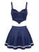 50er Pyjama-Set aus Spaghettiträgertop und Rock mit Colorblocking und Schleifen