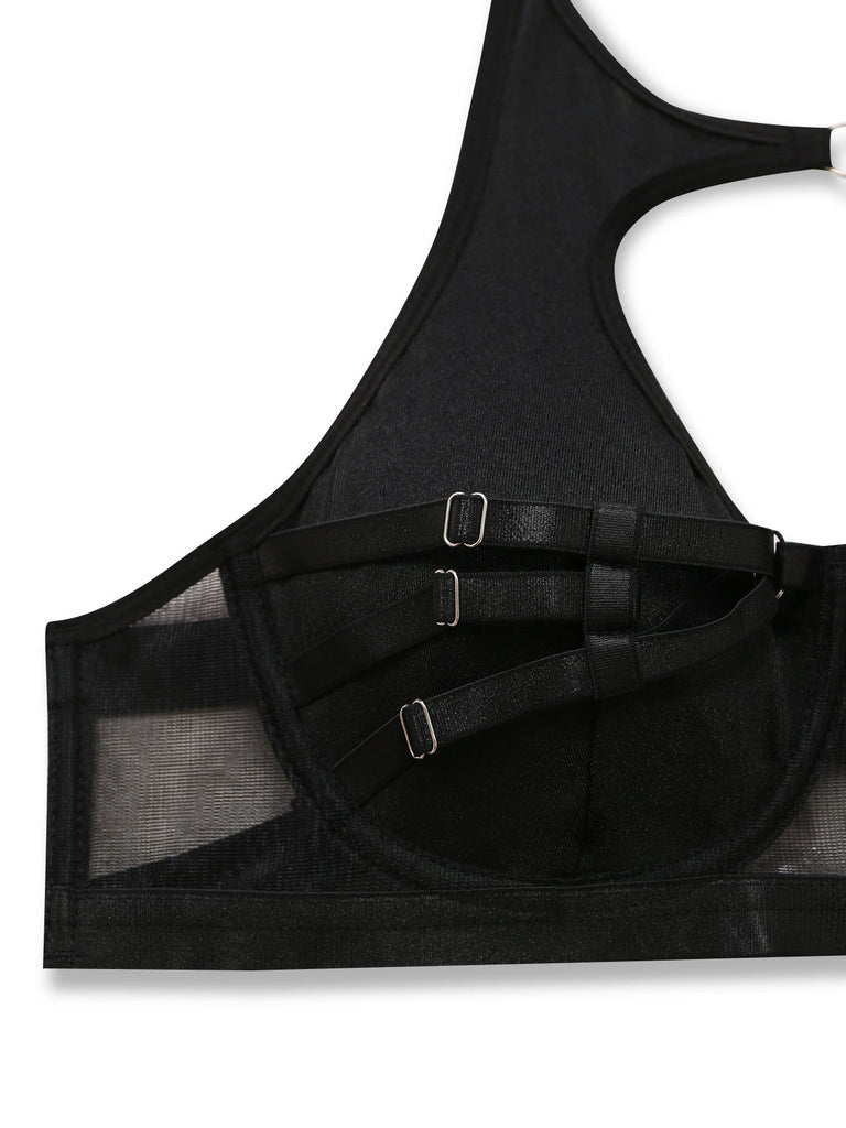 Schwarzes 50er Dessous-Set mit Cut-outs und Riemchendetails