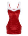 Rotes 60er Samt-Nachtkleid-Set mit flauschigem Besatz und seitlicher Schnürung