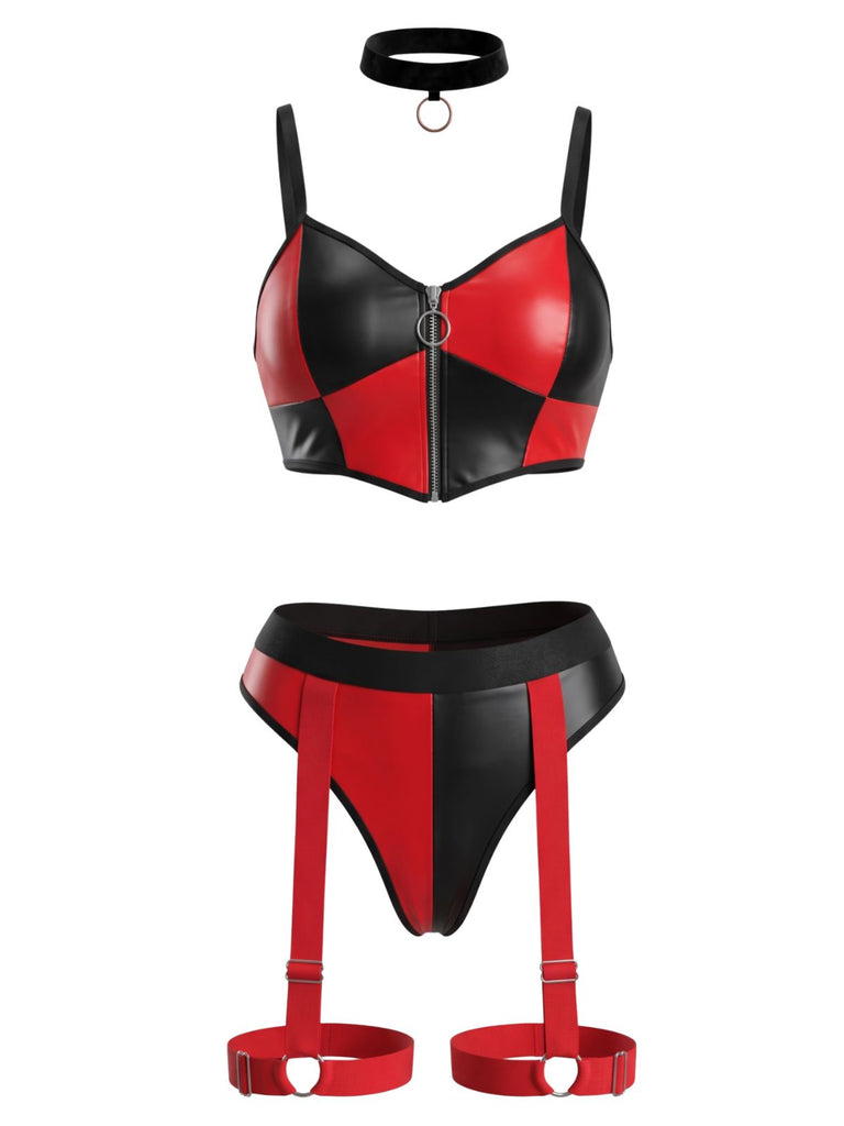 Schwarz-rotes 50er Queen-Cosplay-Dessous-Set