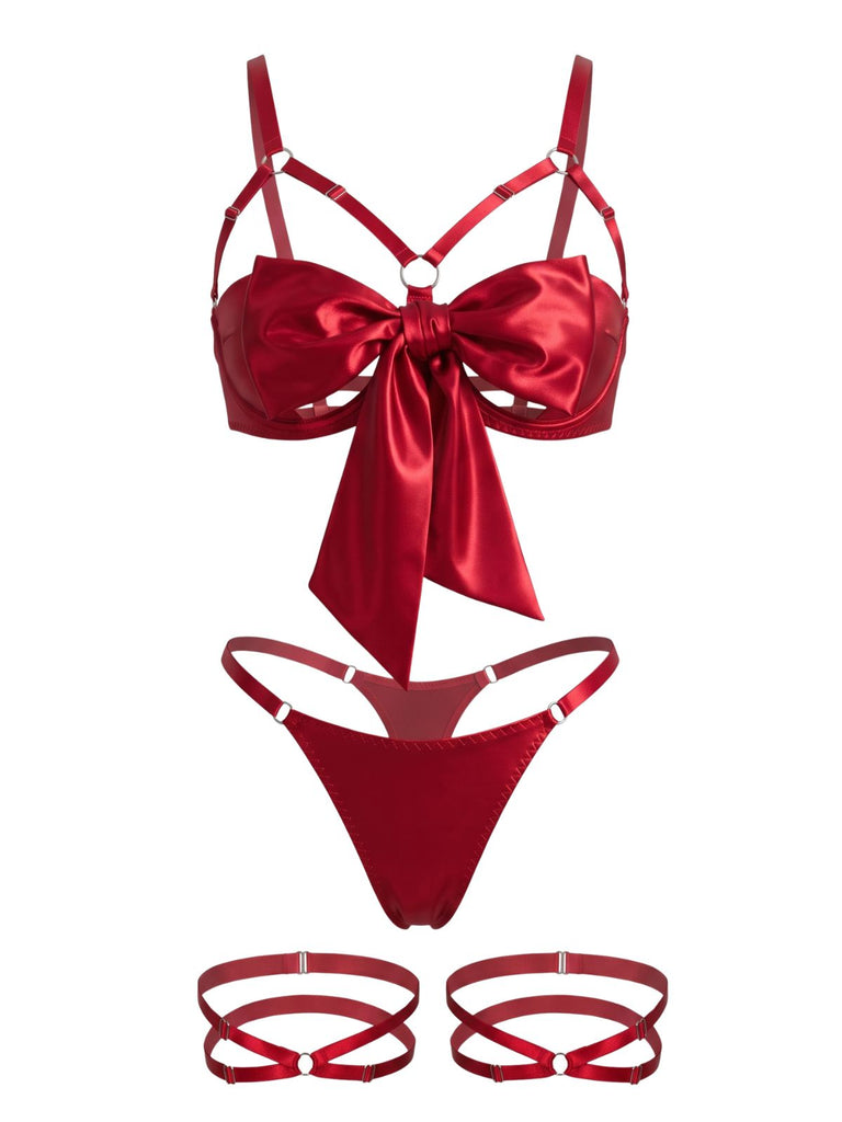 Grünes 30er Dessous-Set mit Schleife und Cut-out