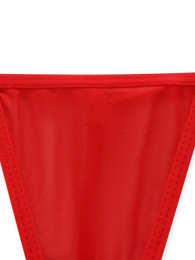 Rotes 60er Weihnachts-Dessous-Set mit Kunstfellbesatz und Schleifen