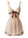 Beige gepolstertes 50er Mesh-Babydoll mit tiefem V-Ausschnitt, Spitze und Schleife